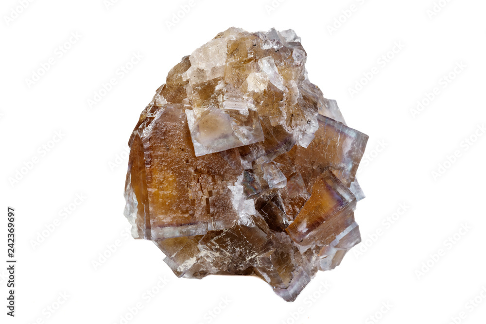 Macro mineral stone yellow Fluorite on a white background Macro mineral stone yellow Fluorite on a white background