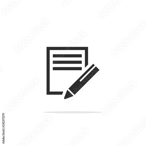 Monochrome vector illustration of a pencil with paper icon.