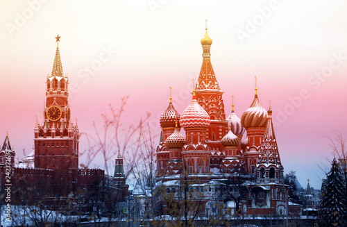 St Basils Cathedral on red square in Moscow color