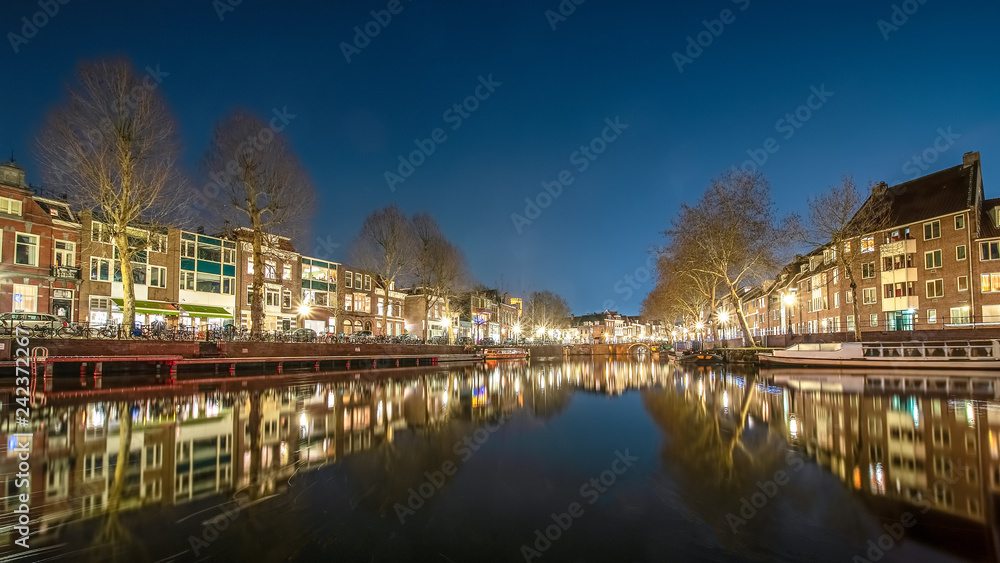 Canals in the city of Utrecht by night