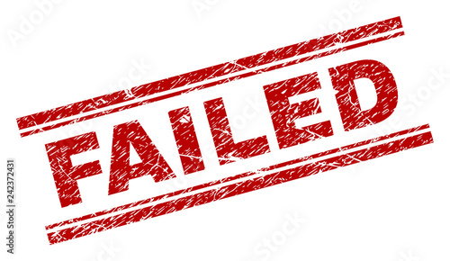 FAILED seal print with grunge texture. Red vector rubber print of FAILED text with corroded texture. Text label is placed between double parallel lines.
