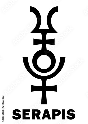 Astrology Alphabet: SERAPIS / Osiris-Apis (Userhapi), the Hellenistic Egyptian god of abundance, fertility, underworld and afterlife. Hieroglyphics character sign (original single symbol).