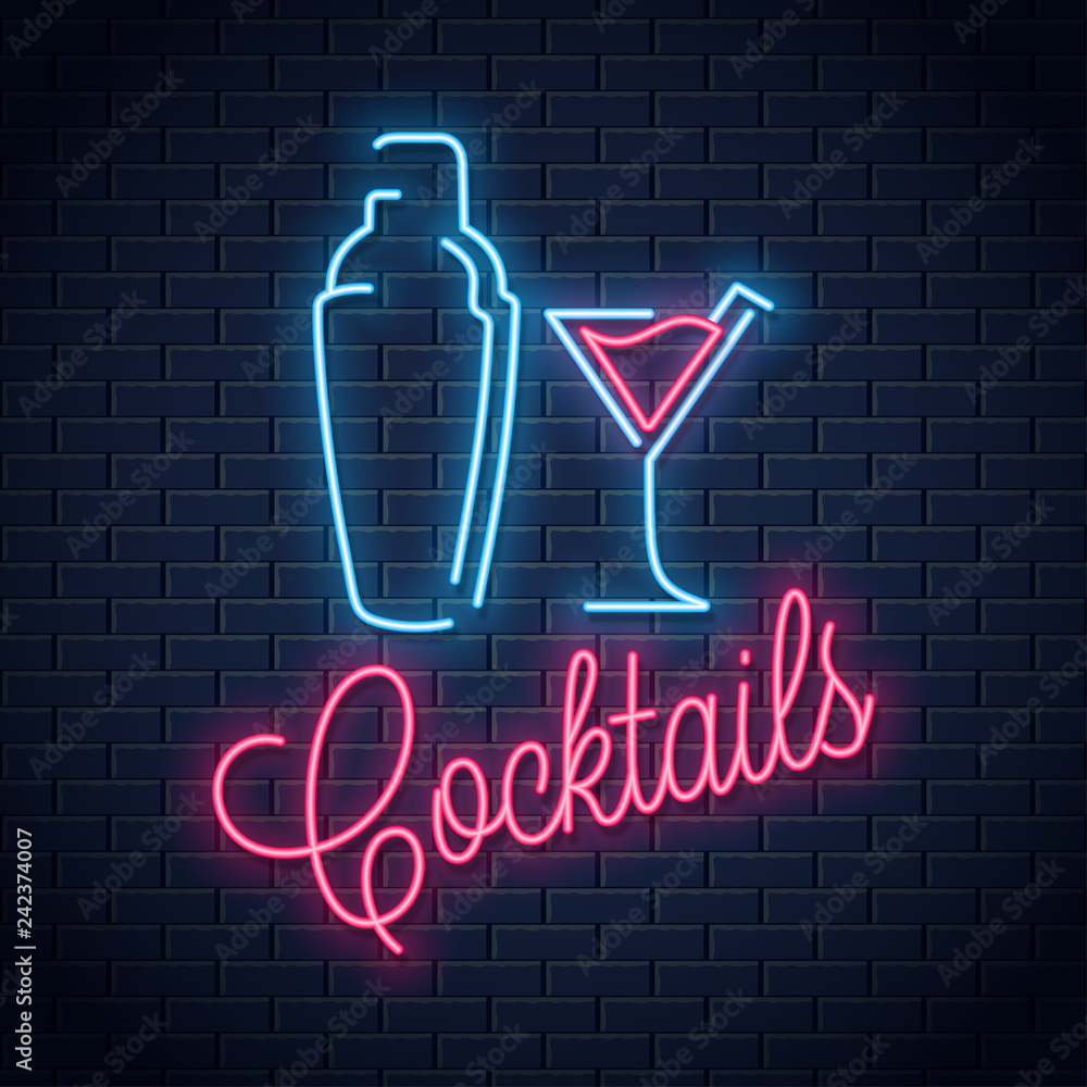 Vecteur Stock shaker neon logo. Cocktail party neon sign | Adobe Stock