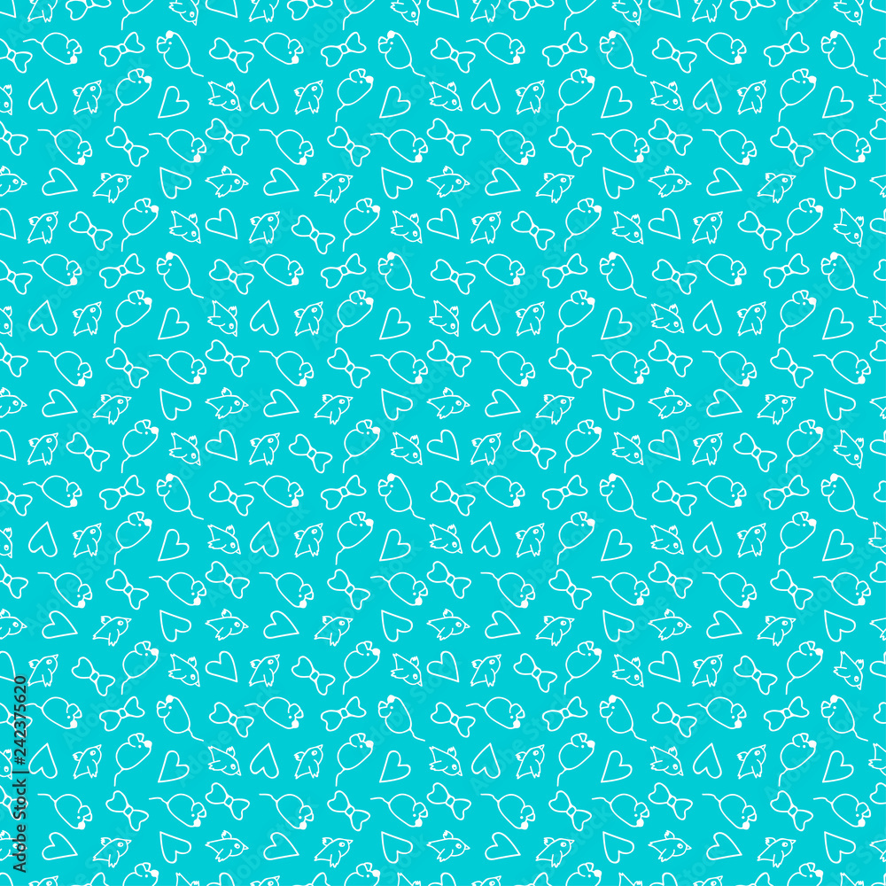 Monochrome line white pattern in style hand drawing on turquoise background