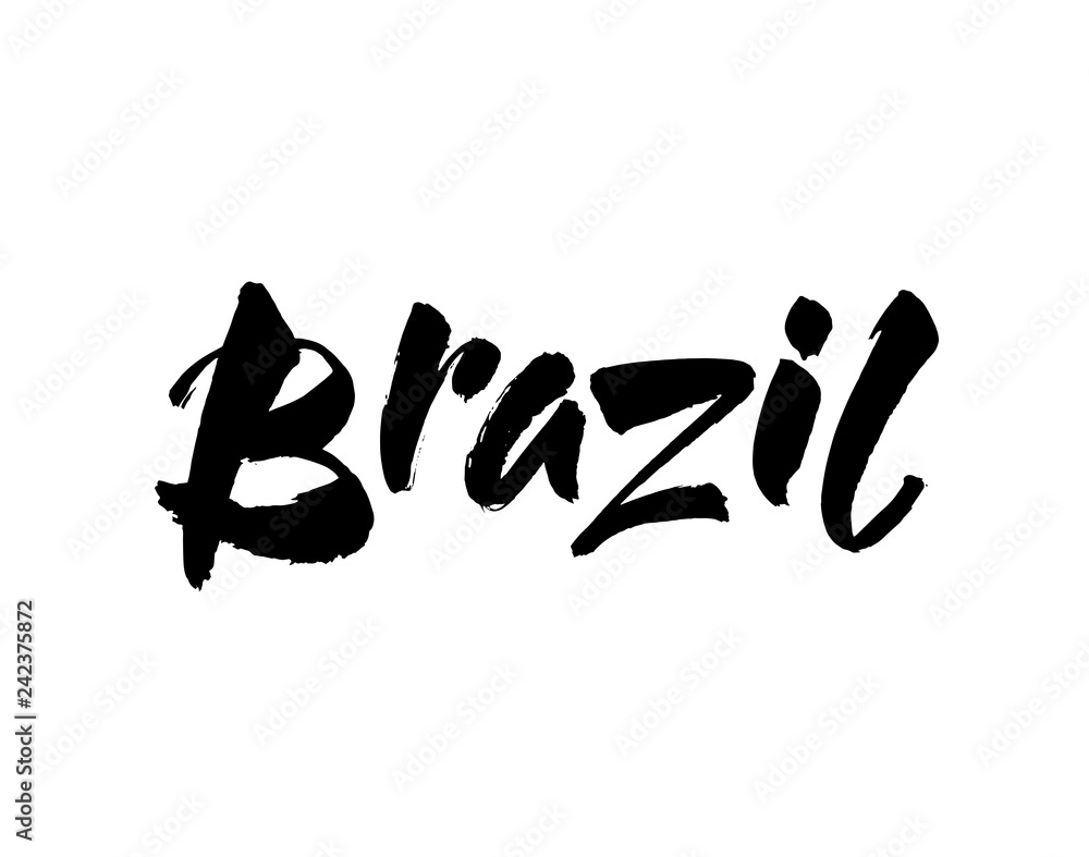 Brasil hand lettering. Brazil in portuguese. Name of country. Hand drawn lettering background. Ink illustration. Modern brush calligraphy. Isolated on white background. Brasil hand lettering. Brazil in portuguese. Name of country. Hand drawn lettering background. Ink illustration. Modern brush calligraphy. Isolated on white background.