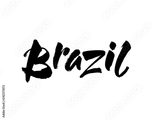 Brasil hand lettering. Brazil in portuguese. Name of country. Hand drawn lettering background. Ink illustration. Modern brush calligraphy. Isolated on white background.