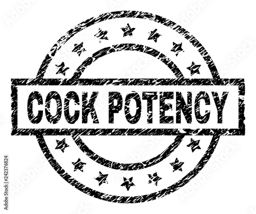 COCK POTENCY stamp seal watermark with distress style. Designed with rectangle, circles and stars. Black vector rubber print of COCK POTENCY label with grunge texture.
