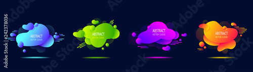 Set Abstract  shape cloud splash stain liquid with gradients,  lines, dots, circles in colorful  acid colors for trend modern style on template banner poster or for  web site internet presentation