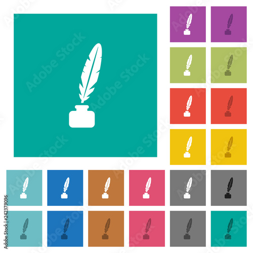 Feather in ink bottle square flat multi colored icons