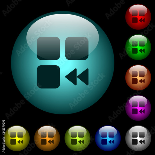 Component fast backward icons in color illuminated glass buttons