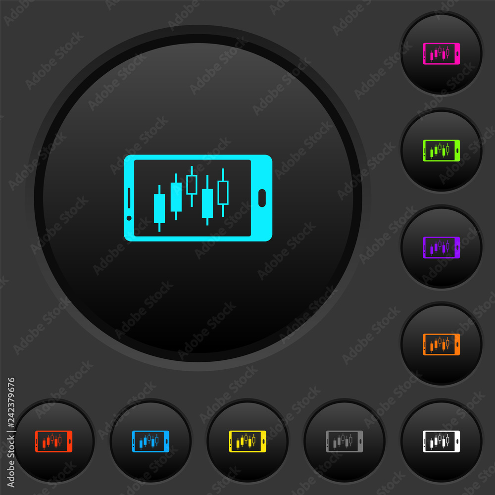 Mobile broker landscape mode dark push buttons with color icons Mobile broker landscape mode dark push buttons with color icons