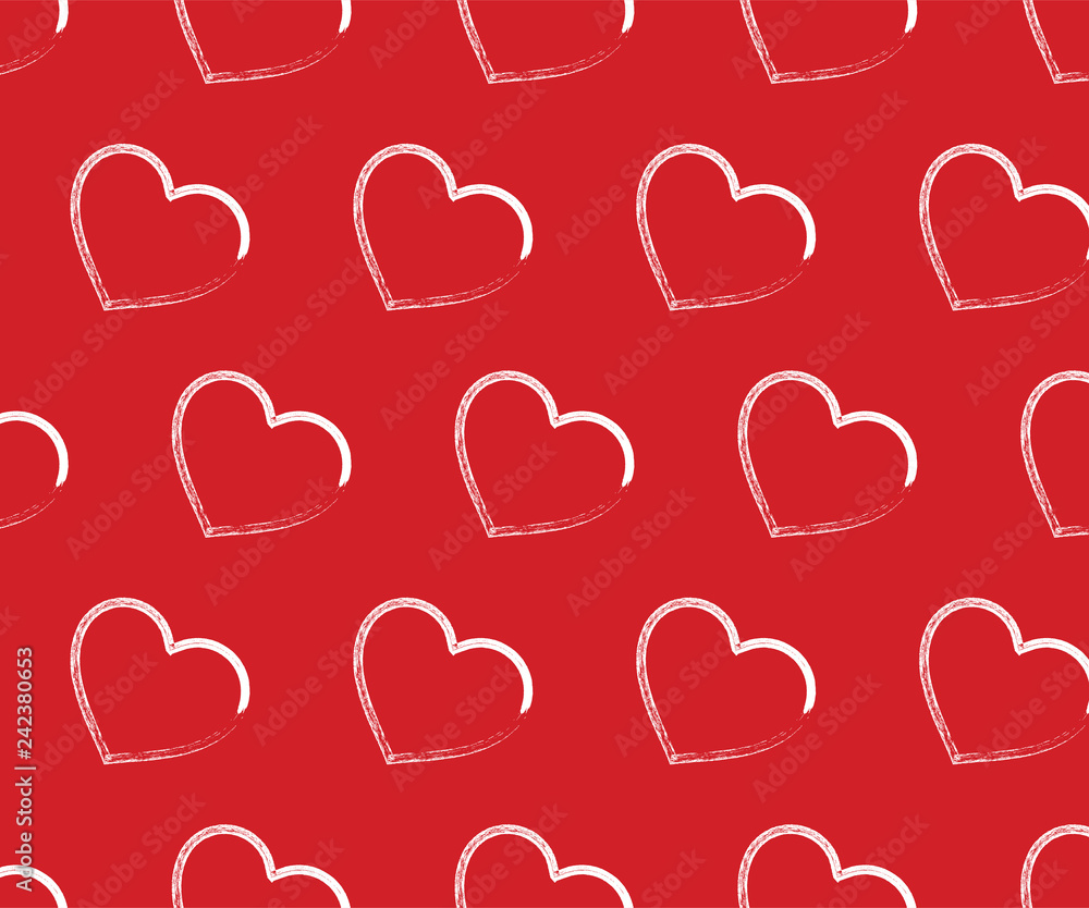 Valentine's hearts seamless background with brush drawings