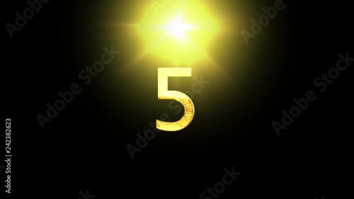 10 second sparkly countdown with a golden magical stars circle revealing the numbers and over black background.