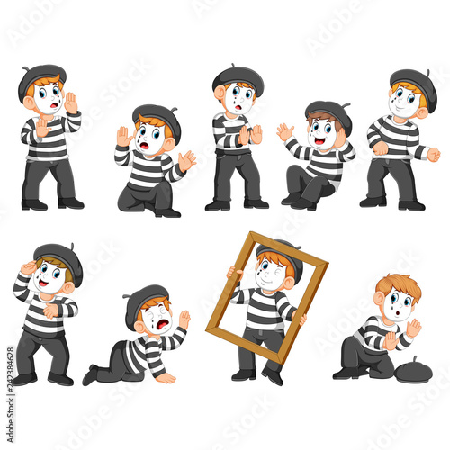 A collection of pantomime boy acts with the good and different posing