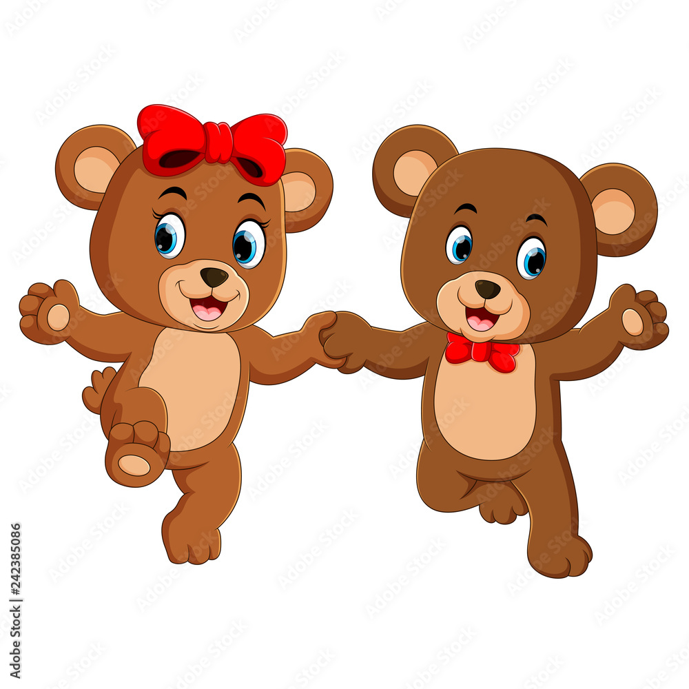 two cute bears holding each hands with the happy faces two cute bears holding each hands with the happy faces