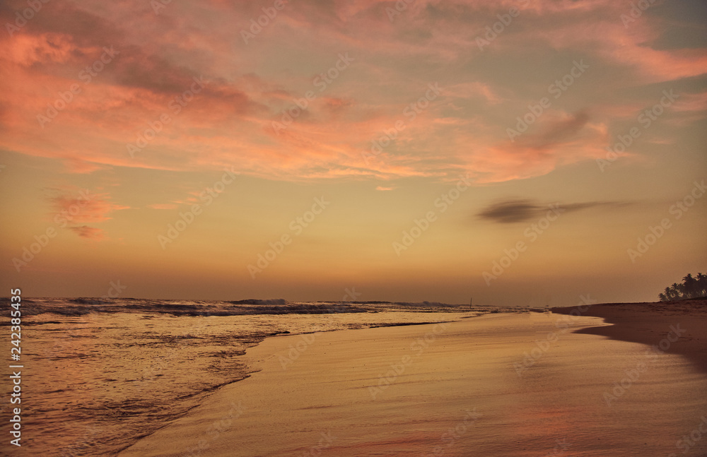 Beach in Sri Lanka. Indian ocean. Sri-lankan Sunset. The City Of Weligama