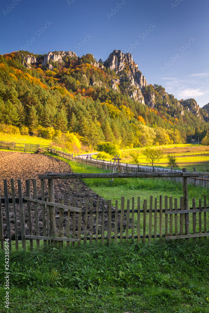 Colorful rural landscape in autumn, The Sulov Rocks National Nature Reserve, Slovakia, Europe.