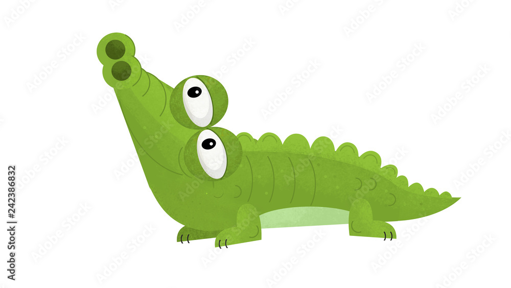 Fototapeta premium cartoon scene with funny crocodile on white background - illustration for children