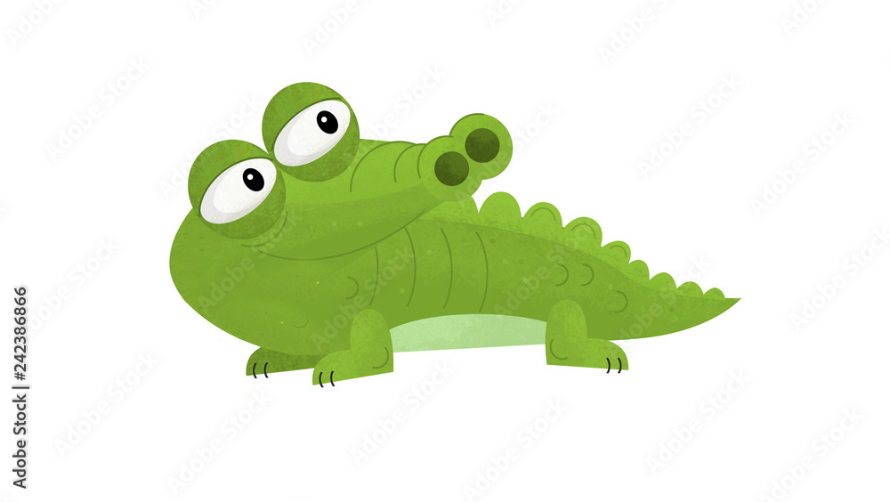 cartoon scene with funny crocodile on white background - illustration for children