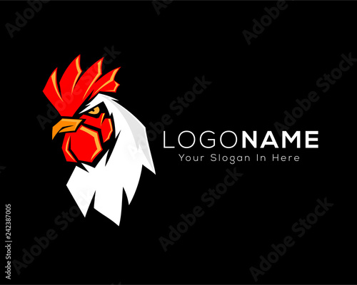 Modern chicken , rooster in black background template logo design inspiration