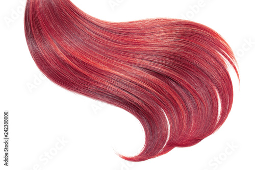 Red hair, isolated on white background. Long ponytail