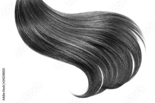 Black hair, isolated on white background. Long ponytail