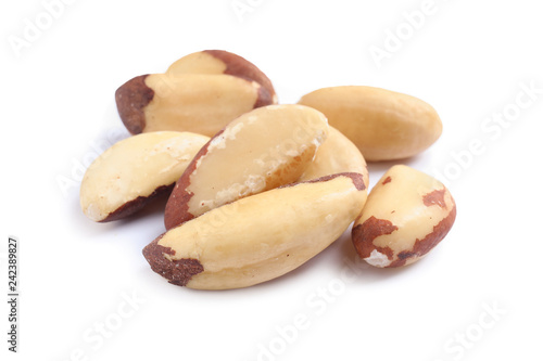 Delicious Brazil nuts on white background. Healthy snack