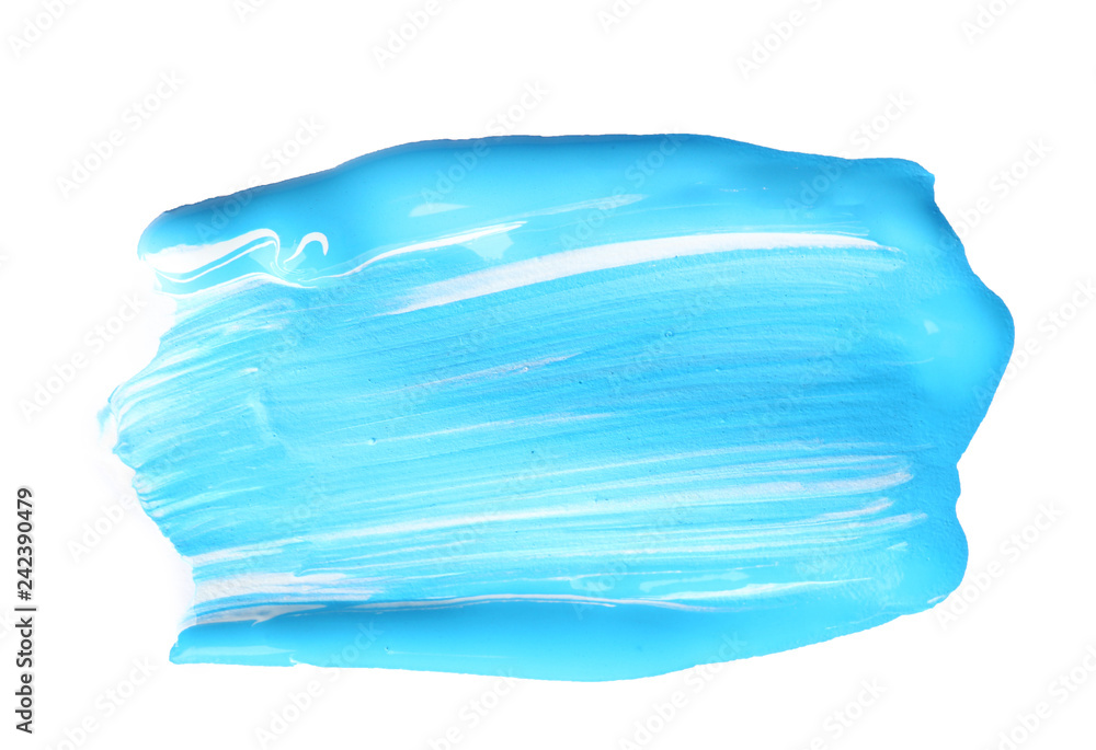 Fototapeta premium Abstract brushstroke of mixed blue paint isolated on white