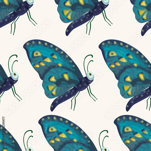 Seamless vector pattern vith cute 3d insect.