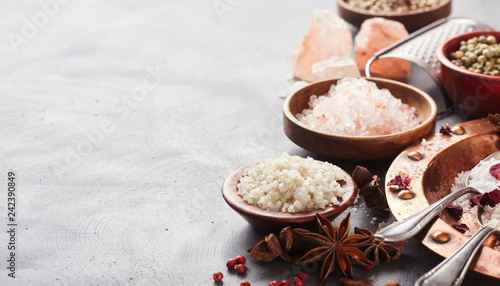 Aromatic spices with assorted cooking slats photo