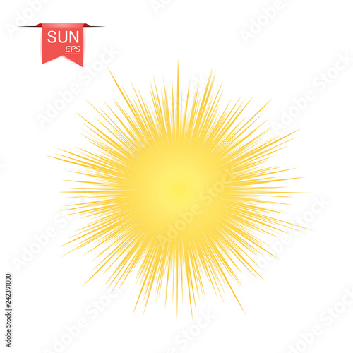 The sun yellow abstract. With sunburst effect, flash, explosion. Vector design element isolated on white background.