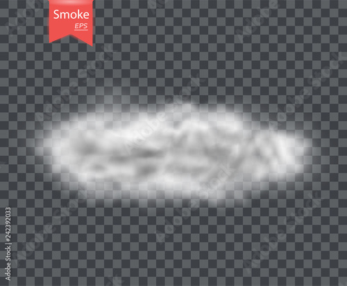 White smog or smoke, clouds. Fog, toxic gas background. Vector overlay element, isolated.