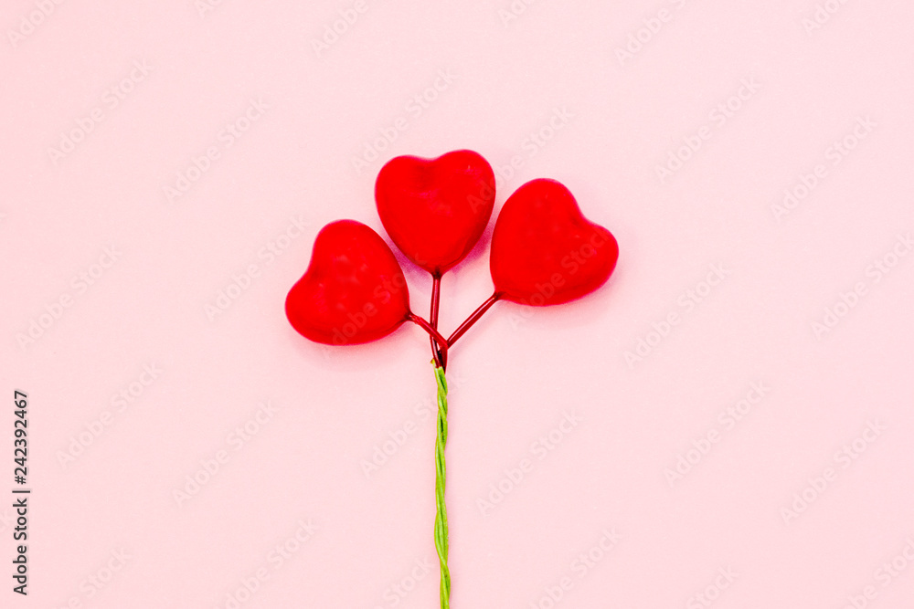 symbols of Valentine's day-hearts, kisses, gift, lips, love. background. flat low