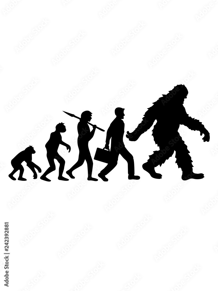 evolution mensch gehender laufender seitlich bigfoot silhouette comic yeti monster cartoon affe groß fabeltier schnee weiß menschenaffe lustig riese berge winter clipart design