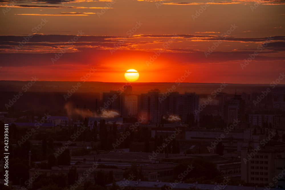 Crimson sunset above Voronezh city