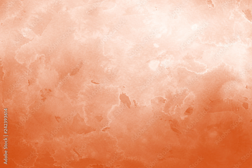 Fototapeta premium Orange ink and watercolor textures on white paper background. Paint leaks and ombre effects. Hand painted abstract image.