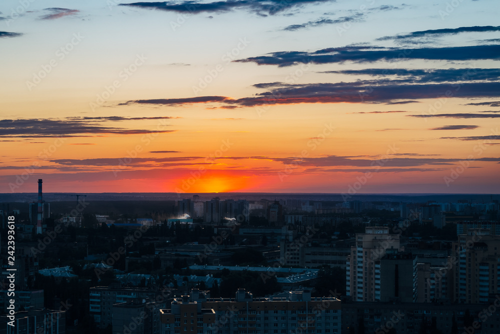 Crimson sunset above Voronezh city