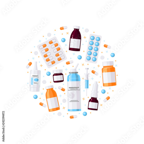 Medicine bottles vector concept in flat style