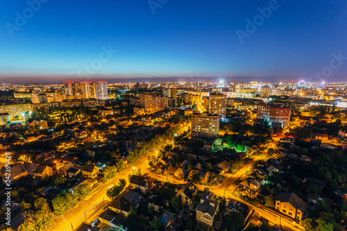 Night Voronezh aerial summer cityscape from rooftop. Residential area © Mulderphoto