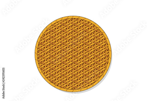Top view, Isolated Circle rattan tray, vector