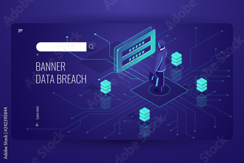 Data breach, hacker attack, password guessing hacking, digital engineering, social engineering, try of authentification, dark neon