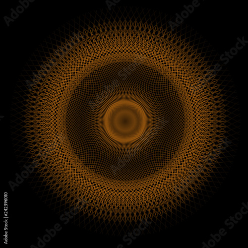Abstract spirograph art , parabolic curve of line in circle form illustration. Vector image.Round pattern color on black background.