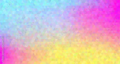 
Holographic Gradient Triangle Pattern Vector Background. Psychedelic Multicolored Neon Low Poly Surface. Blue, Pink and Yellow Faceted Geometric Print.
