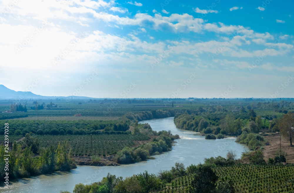 ceyhan river and agricultural areas of cukurova, adana's orchards