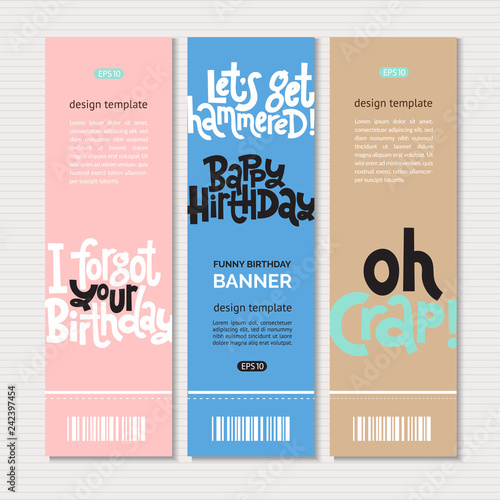Irreverent Birthday. Web or print banners design template with hand drawn vector lettering. 