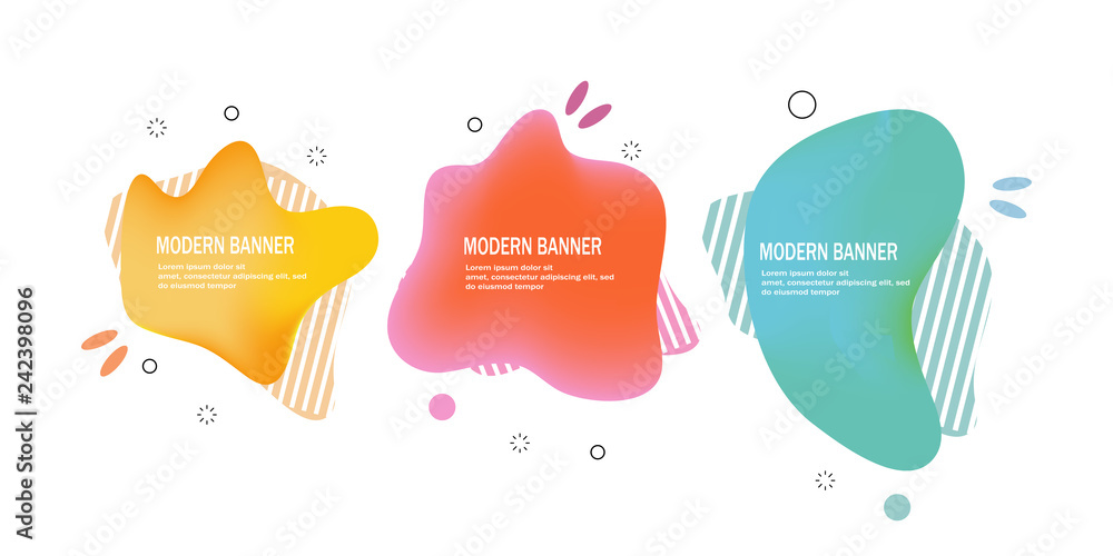 set of modern banner with Flat geometric fluid shapes of gradient colors vector