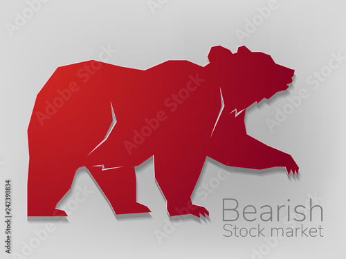 Grizzly bear in geometric Paper cut bearish trend, technology trading for stock market, vector art and illustration.