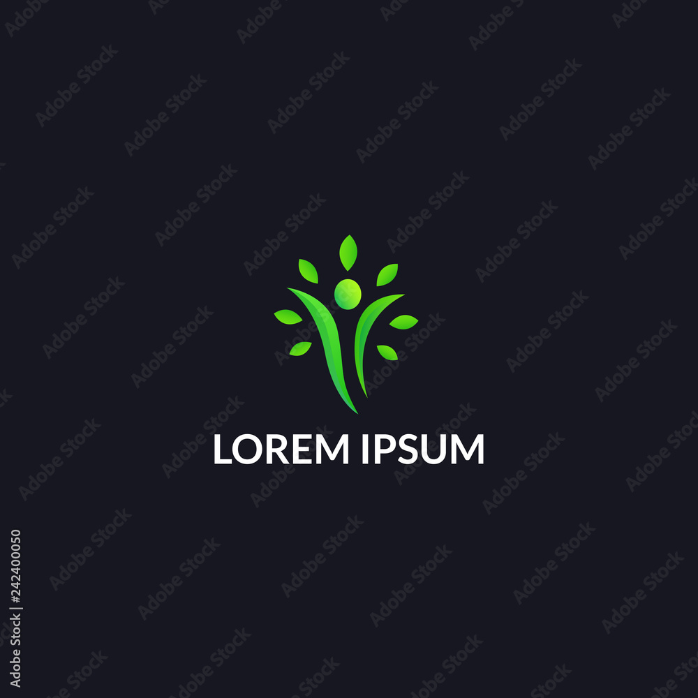 healthy life people logo icon template. Gradient green color, simply, minimalist. Vector EPS10.