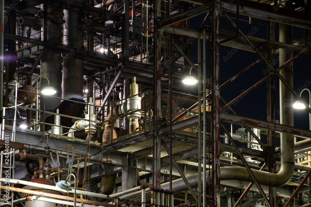 petrochemical plant at night