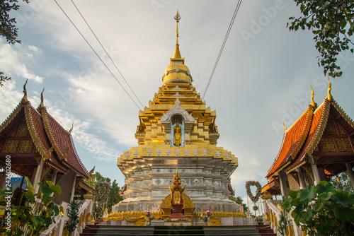 The beautiful golden pagoda of Wat Phra That Doi Saket on the small hill in Doi Saket district of Chiang Mai, Thailand.